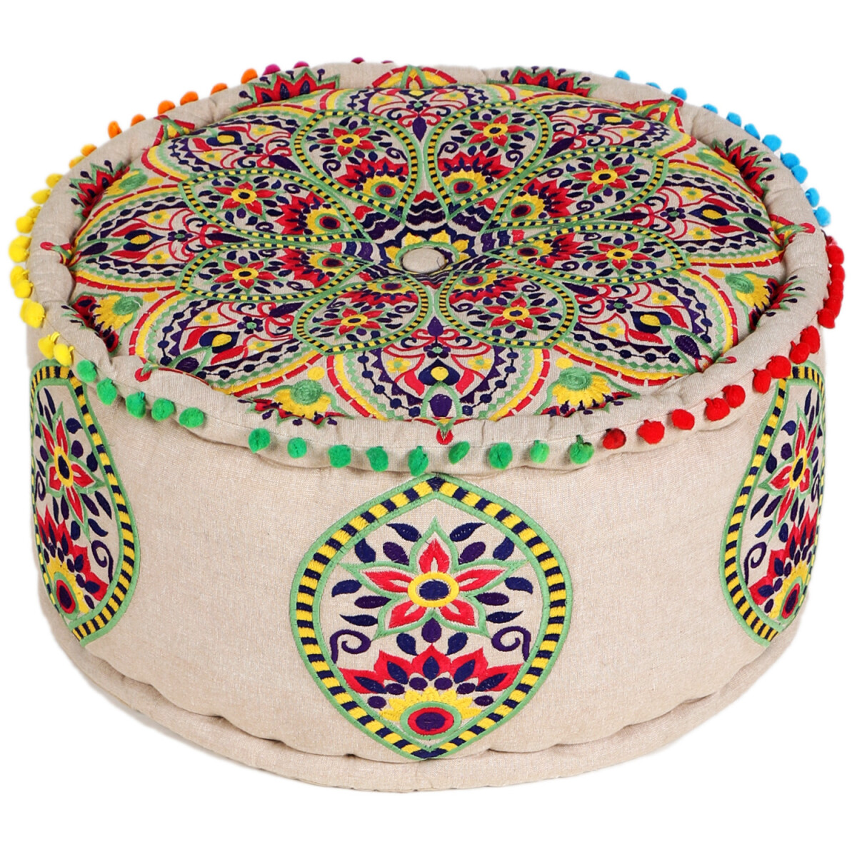 Orientalische Deko Pouf Hocker Bodenkissen Hakika 50cm bunt
