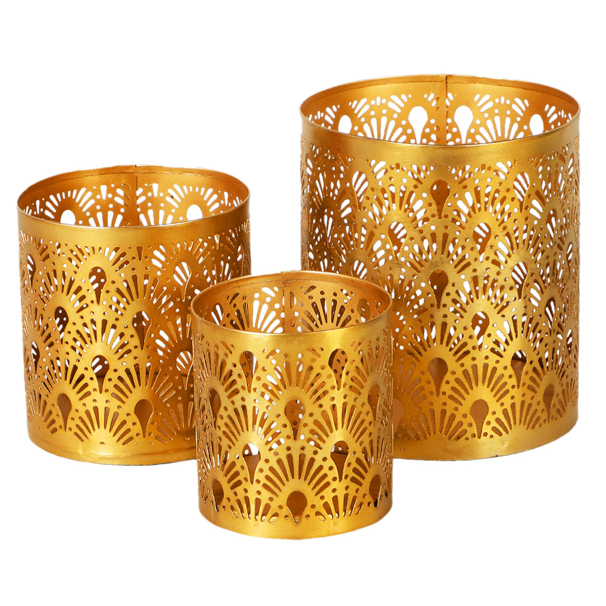 3er Set Orientalisches Windlicht Teelichthalter Zalia Gold