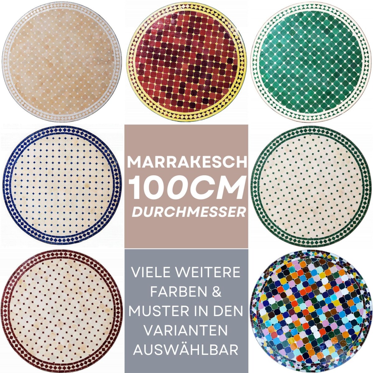 Marokkanischer Mosaiktisch Marrakesch 100cm | Handarbeit