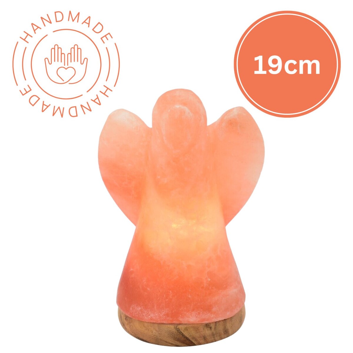 Beleuchteter Salzkristall ENGEL 19cm mit Holzsockel Natur De