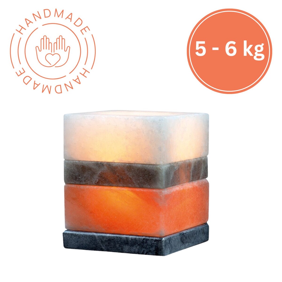 Beleuchteter Salzkristall KUBUS Multicolor 5-6kg Salzkristal