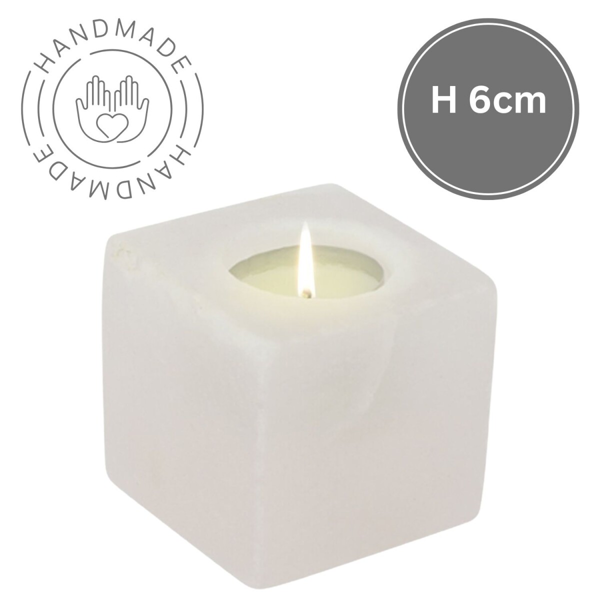 Salzkristall Teelichthalter Kubus White  box