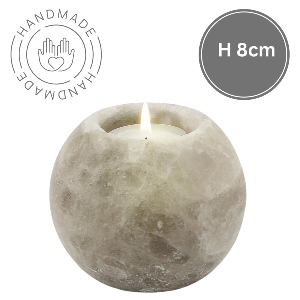 Photophore rond en cristal de sel Grey Line | Fait main | H 