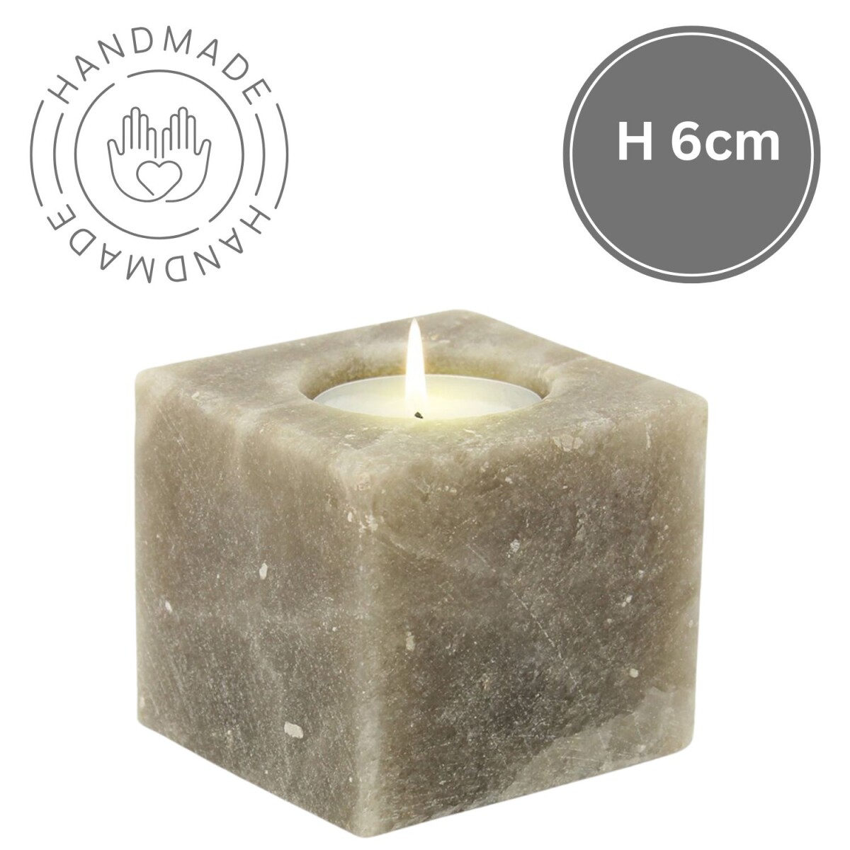 Salzkristall Teelichthalter Kubus Grey Line | Handarbeit | 6
