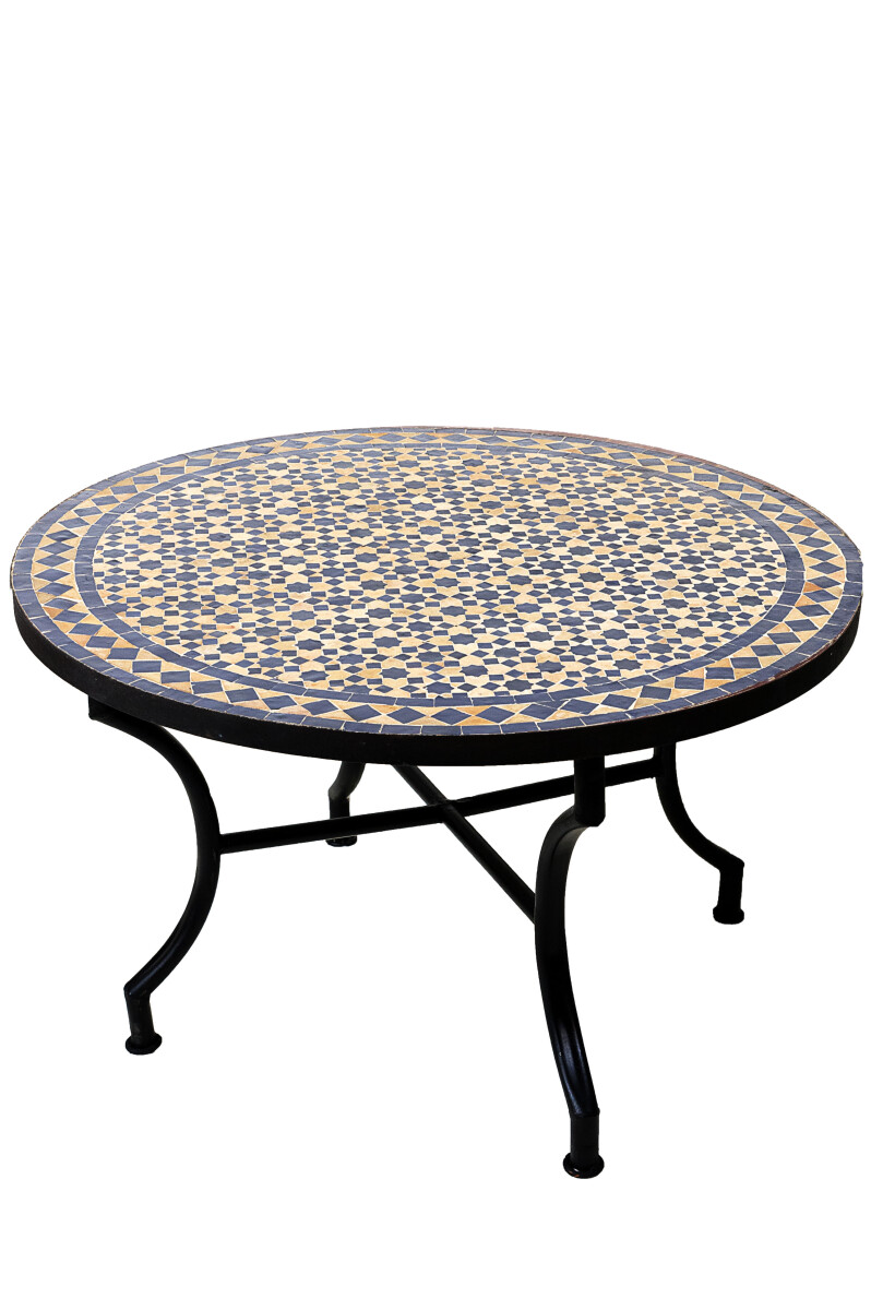 Table en mosaïque marocaine Albaicin beige et bleu, 80 