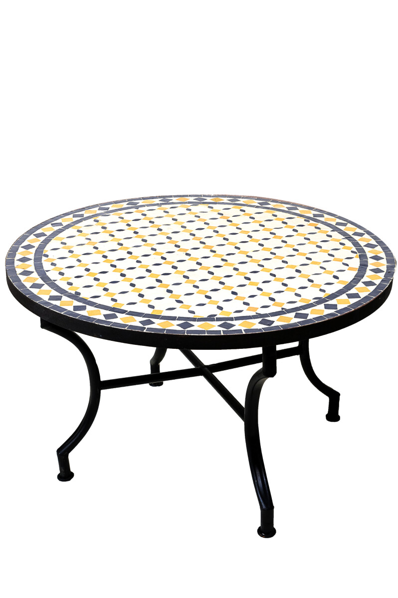 Table en mosaïque marocaine Giralda, blanche, jaune et 