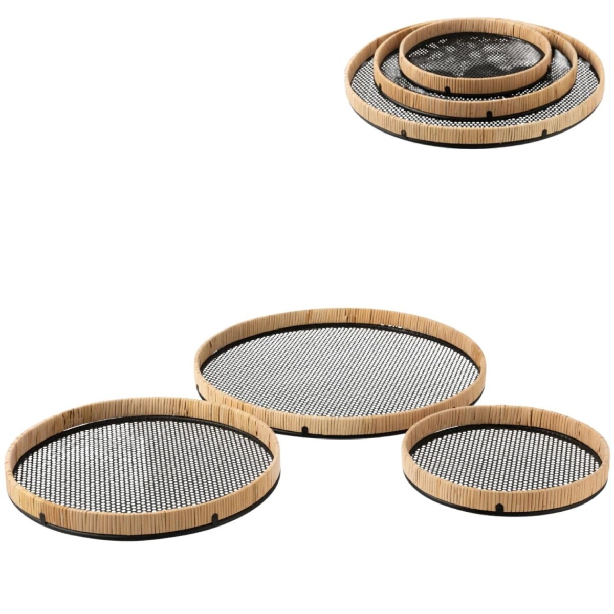 Tablett Rattan & Metall 50 cm | 3er Set rund