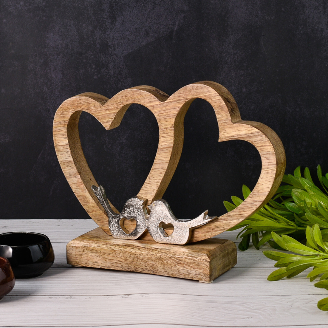 Dekofigur Herz Amour -2- Holz Aluminium Handarbeit romantisc