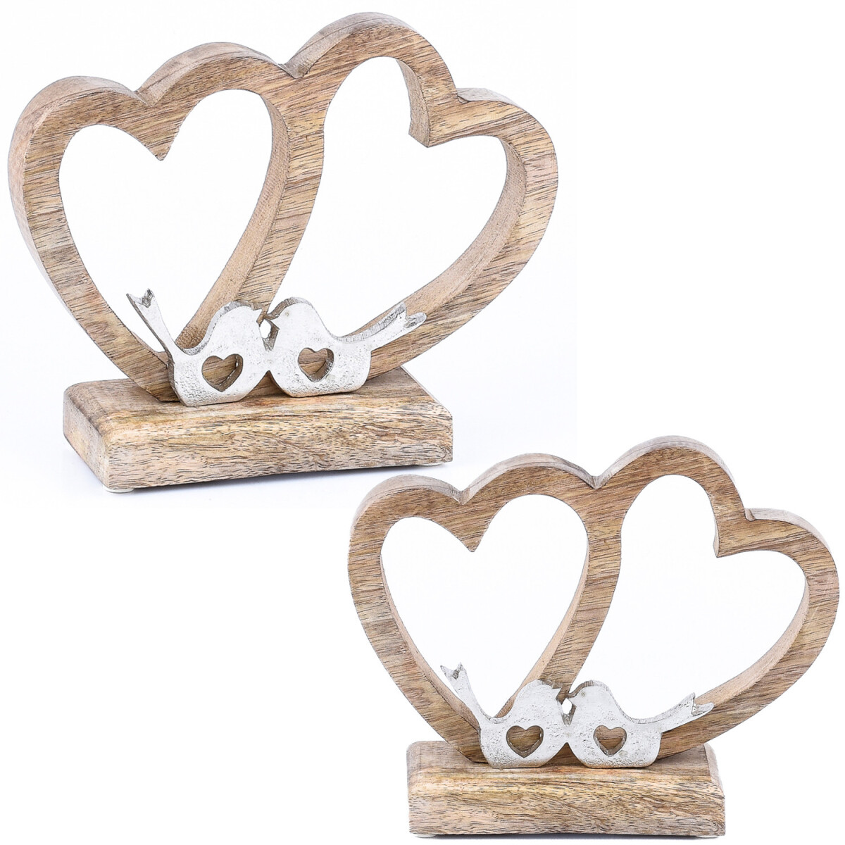 2er Set Dekoaufsteller Dekoobjekt Silber Tischdeko Herz Amou