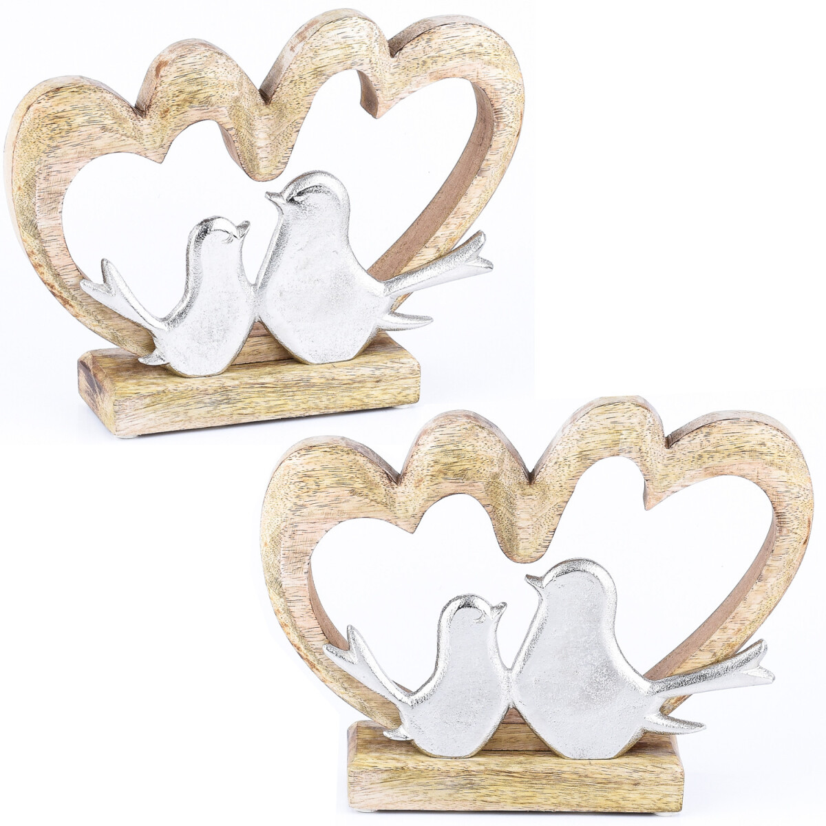 2er Set Dekofiguren Herz Amour -5- Holz Aluminium H 20cm