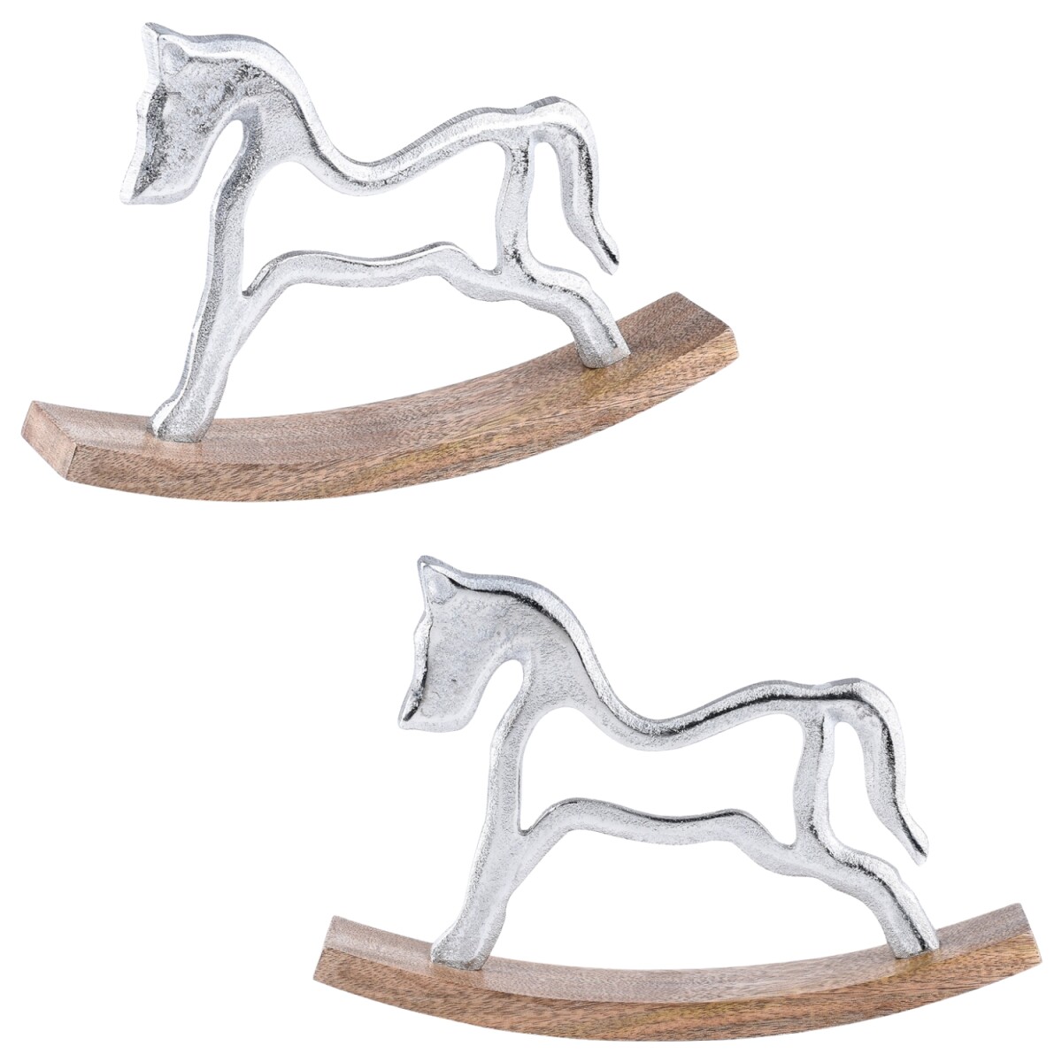2er Set Dekoaufsteller Dekoobjekt Silber Schaukelpferd Sving