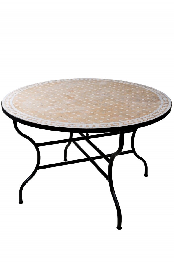 Table en mosaïque marocaine Marrakech, beige et blanc, 