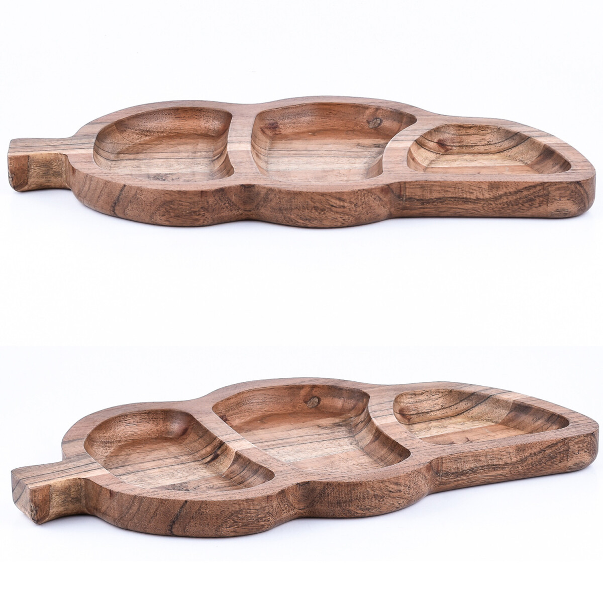 2er Set Akazienholz Blatt Serviertablett Nussschale Leaf 35x