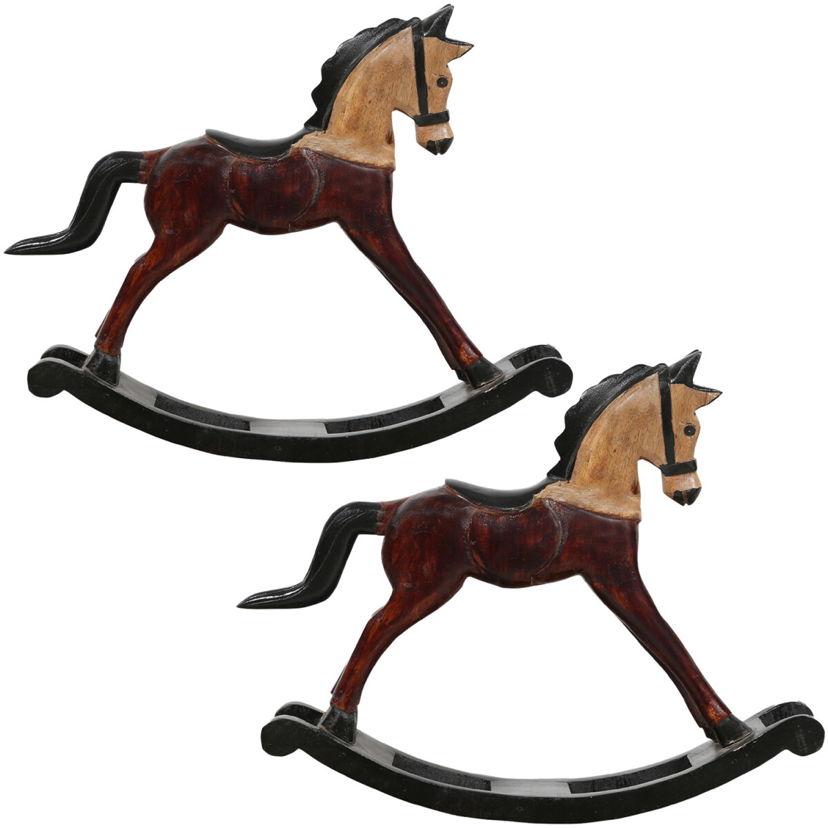 2er Set Schaukelpferd Dekofigur aus Holz als Tischdekoration