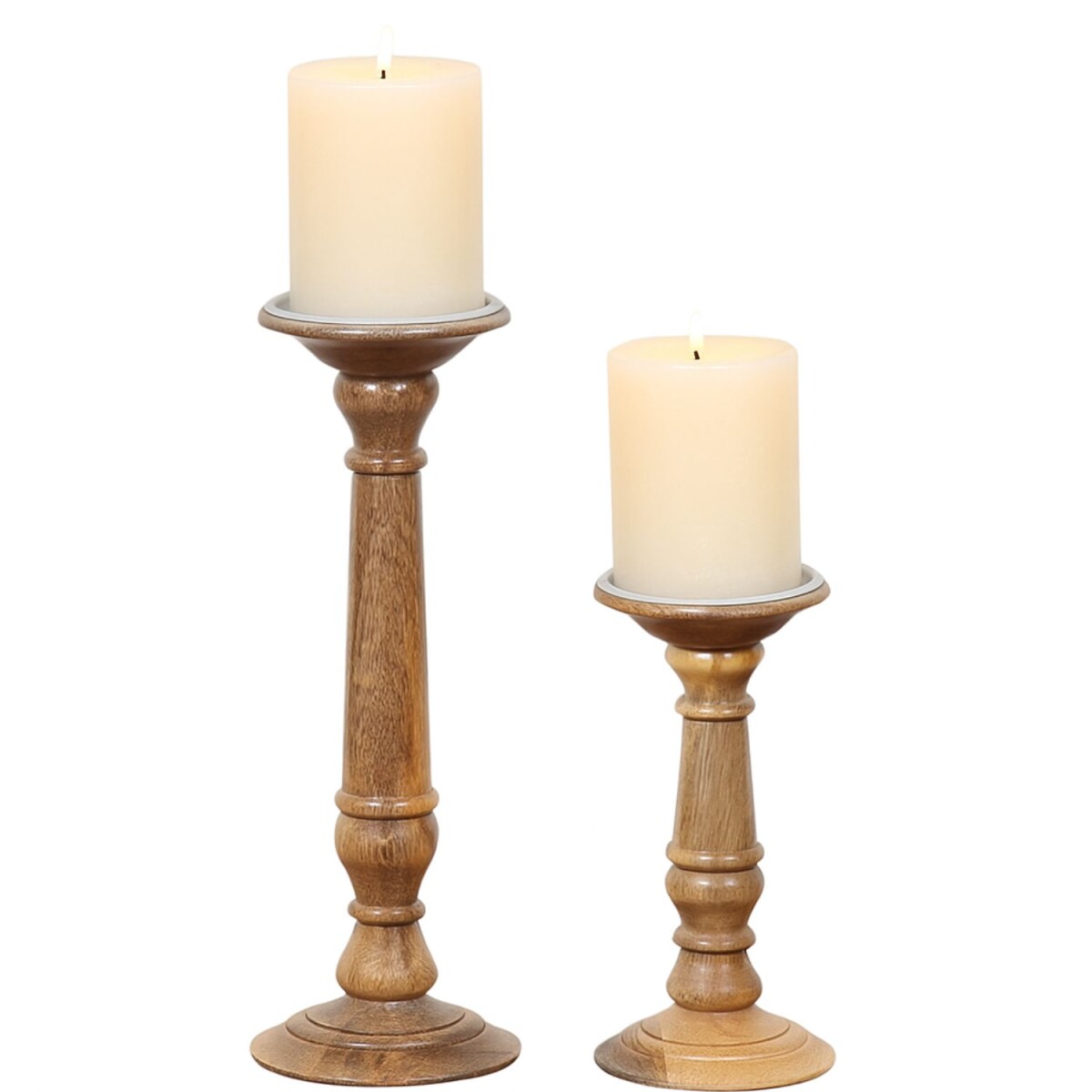 Lot de 2 bougeoirs Doni | Bougeoirs en bois naturel fabriqu&