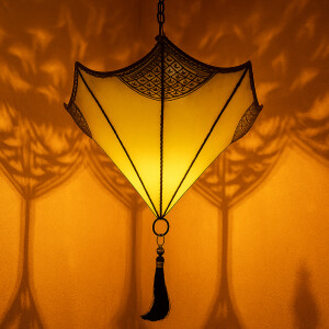 Lampe de plafond Berfu en cuir beige-jaune 50 cm | Lampe...