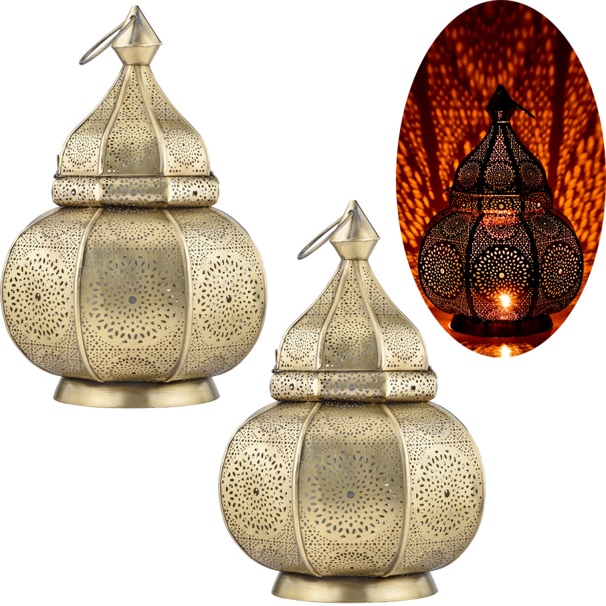 2er Set Orientalische Laterne Leuchte Tischlampe Lamisa Gold