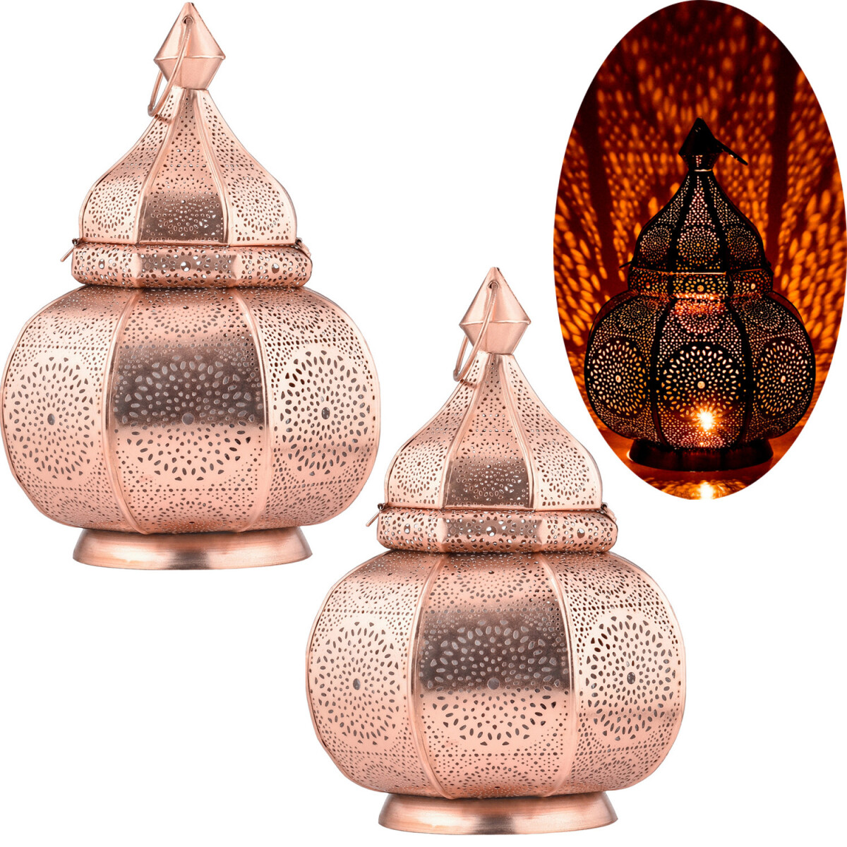 2er Set Orientalische Laterne Leuchte Tischlampe Lamisa Kupf