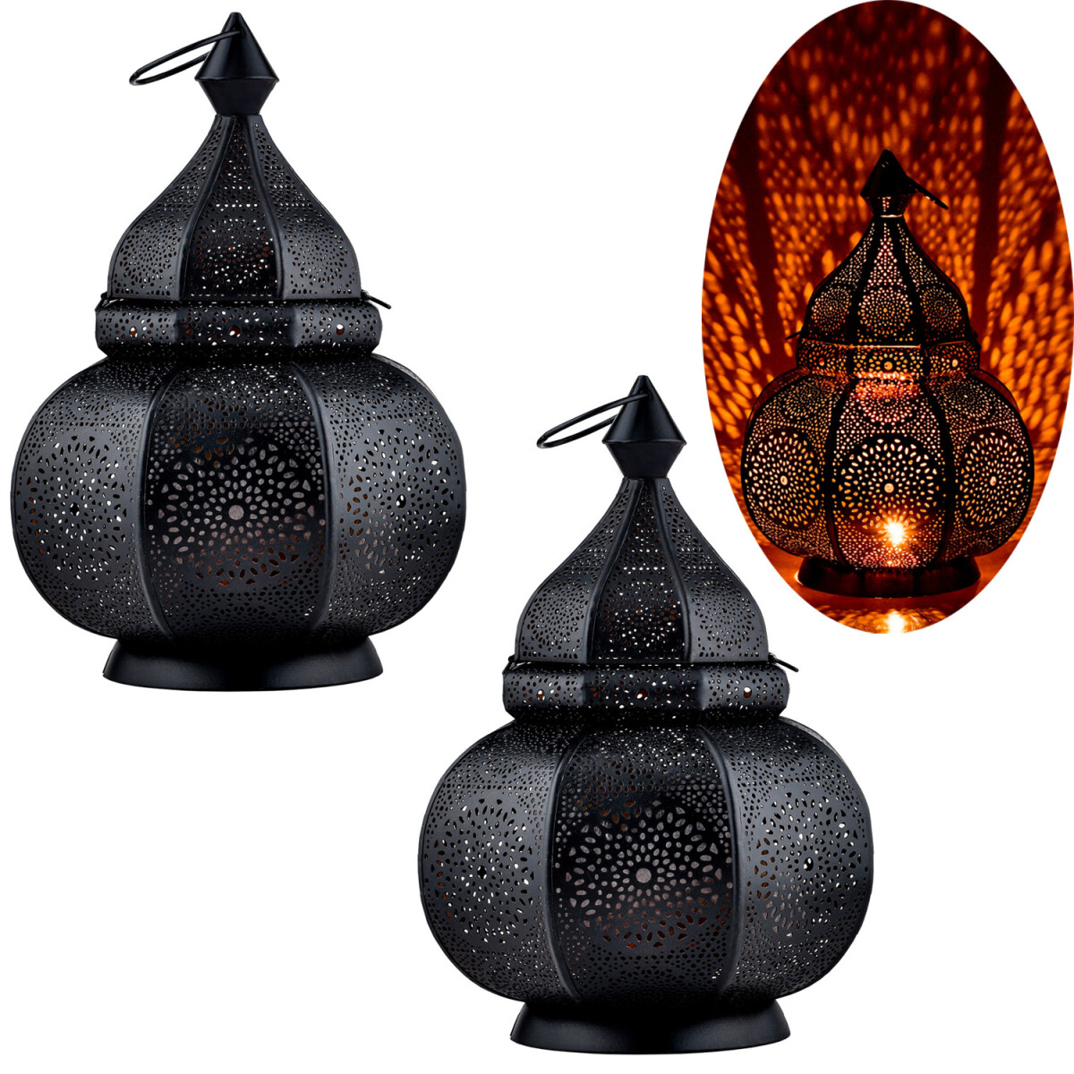 2er Set Orientalische Laterne Leuchte Tischlampe Lamisa Schw