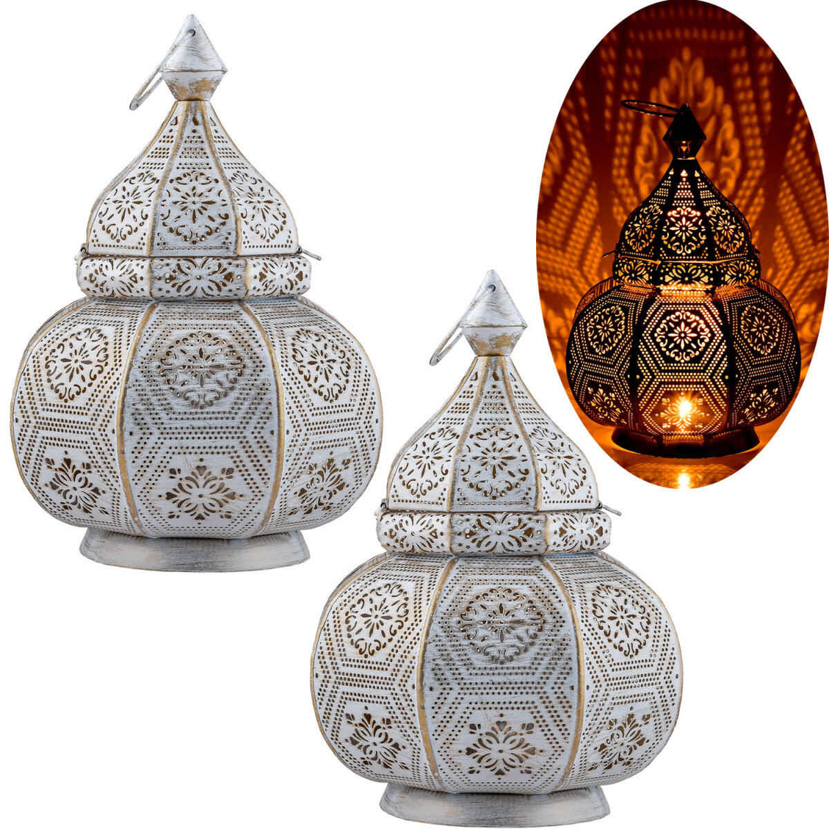 2er Set Orientalische Laterne Lampe Nachttischlampe Mahana W