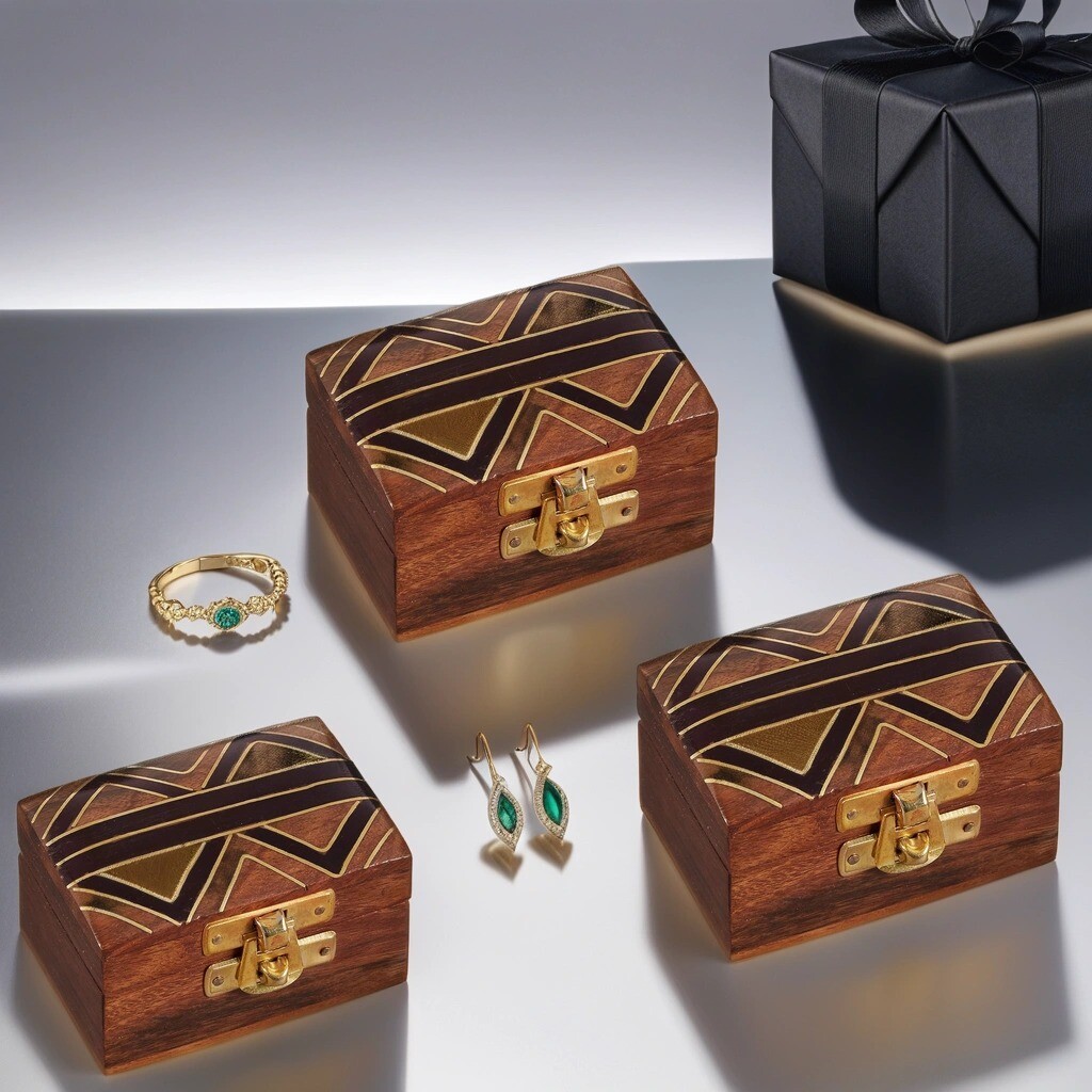 3er Set Schmuckkästchen aus Holz Dajat