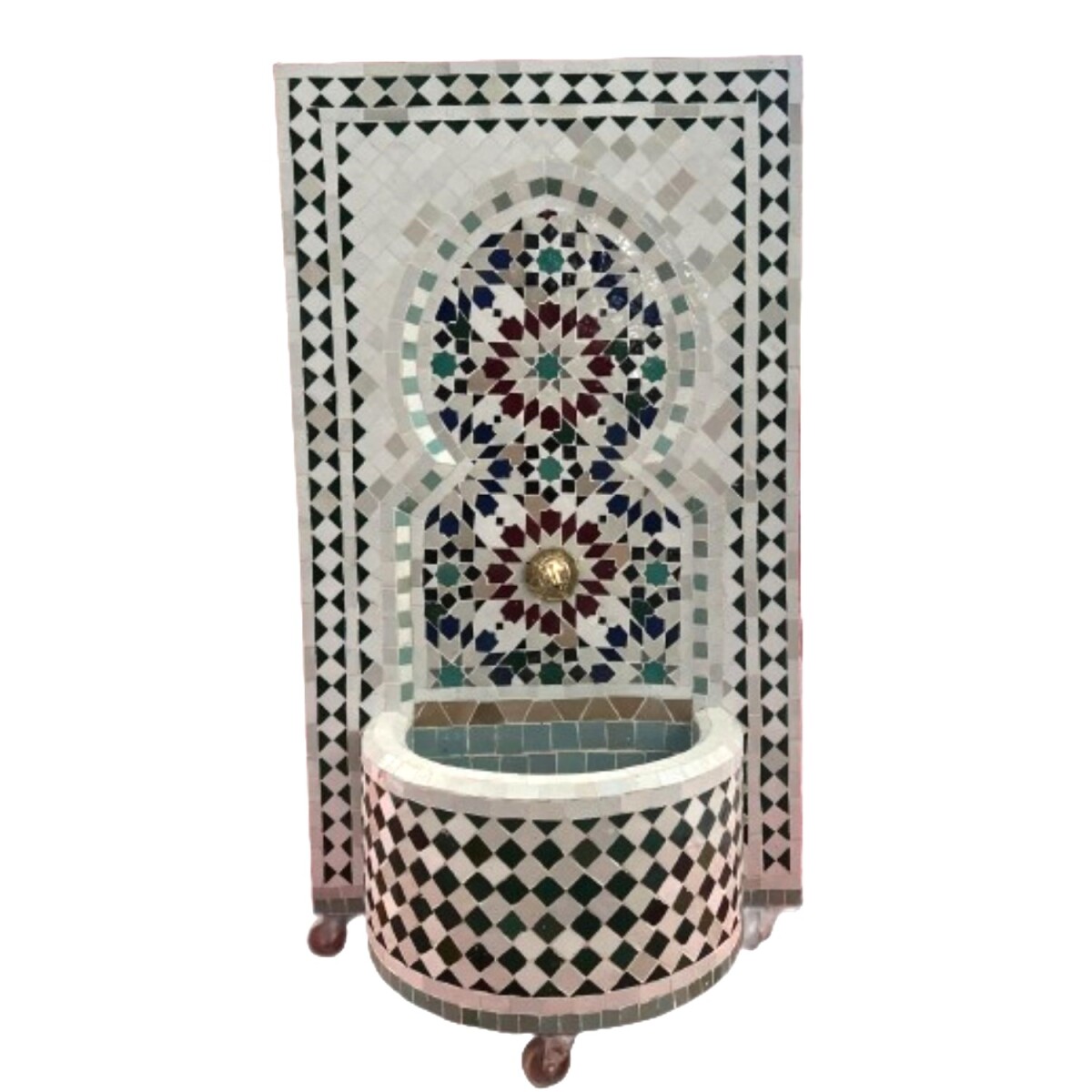 Marokkanischer Mosaik Gartenbrunnen 107cm | Boho Zimmerbrunn