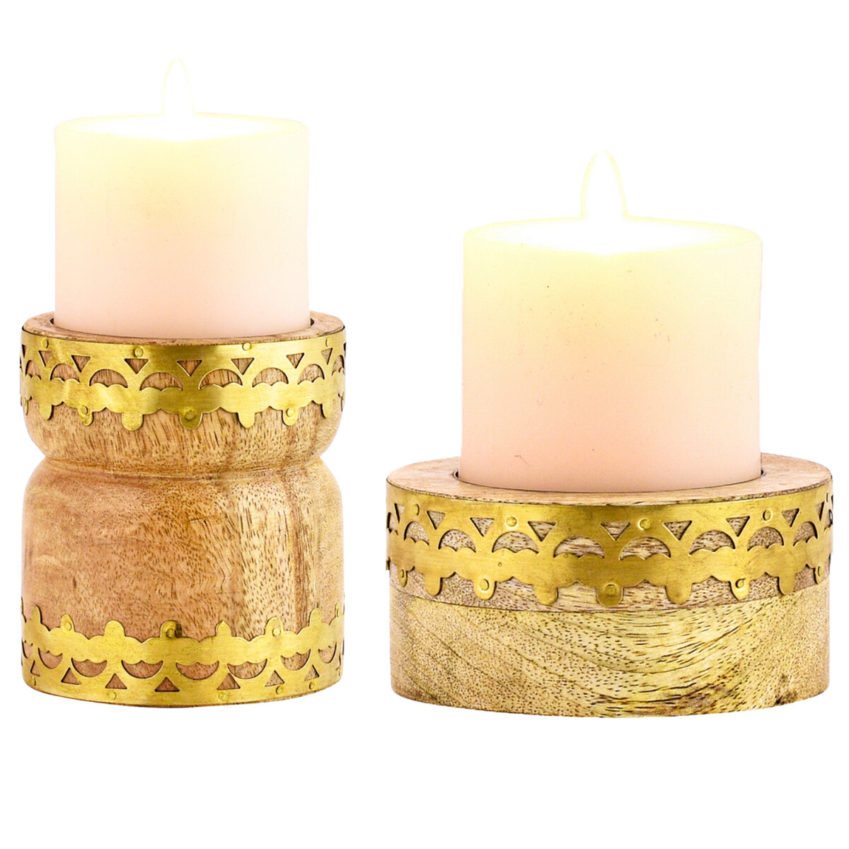 2er Set Boho Deko Teelichthalter Kerzenständer aus Holz