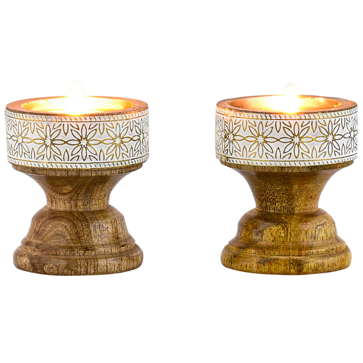 2er Set Boho Deko Teelichthalter Kerzenständer aus Holz