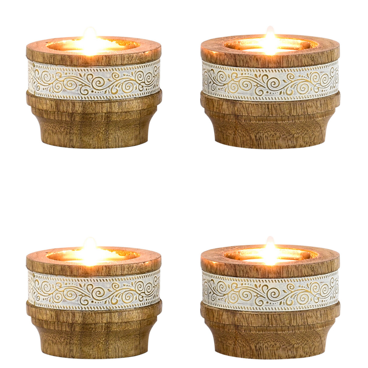 4er Set Boho Deko Teelichthalter Kerzenständer aus Holz