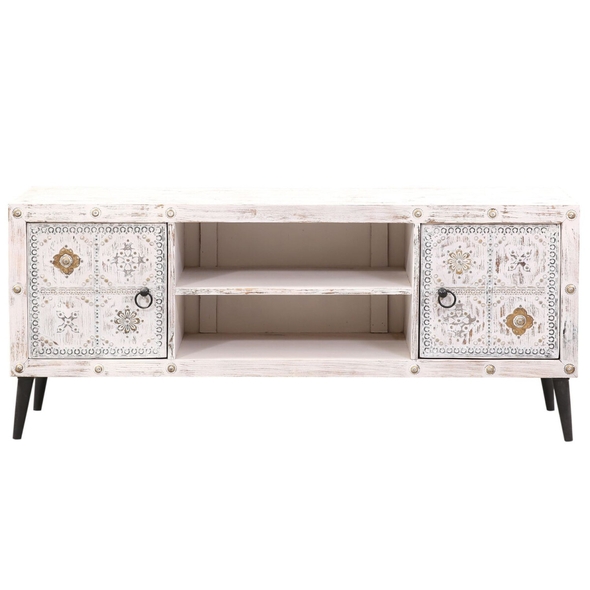 Boho TV Schrank Board Bank Lowboard Vaqui Weiss 130cm