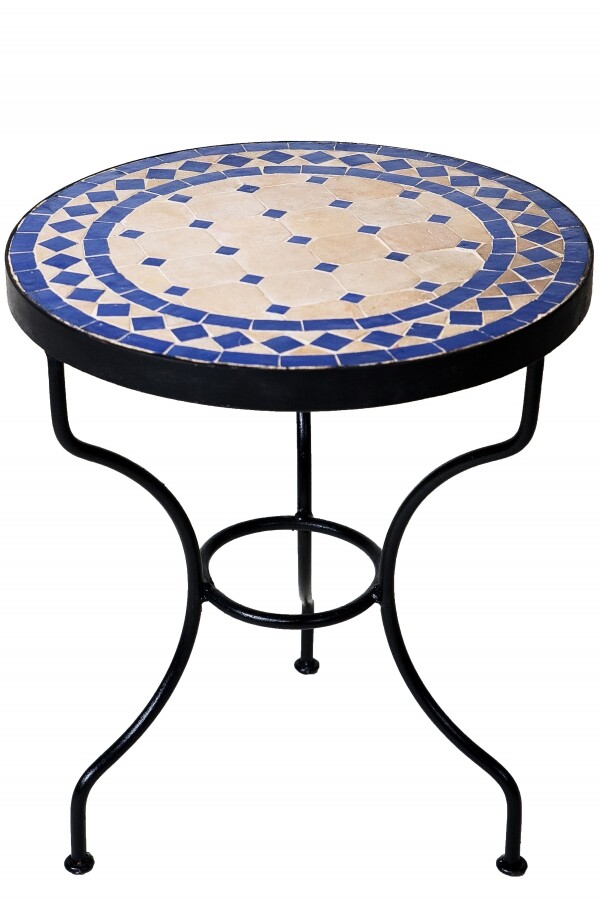Mosaiktisch Marrakesch Beige Blau | Beistelltisch 40cm Marok