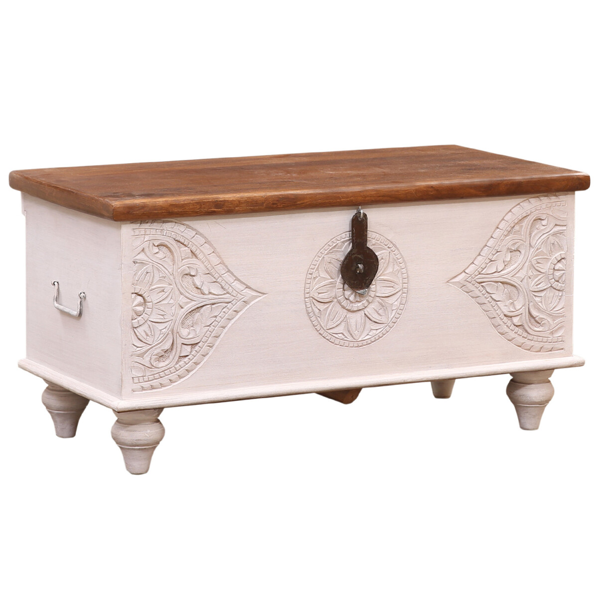 Handgeschnitzte Holztruhe Akdar mit Stau box