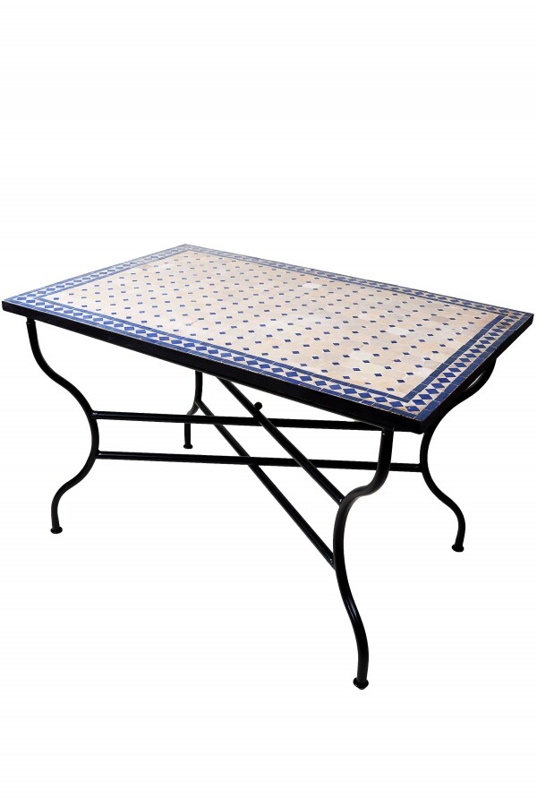 Table en mosaïque marocaine Marrakech beige et bleu 120