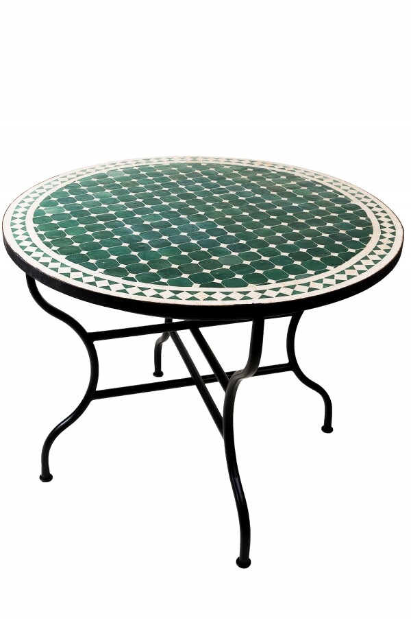 Table en mosaïque marocaine Marrakech, vert et beige, 1