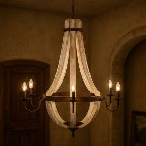 Lustre Abdallah en bois et métal, 93 cm | Lustre...