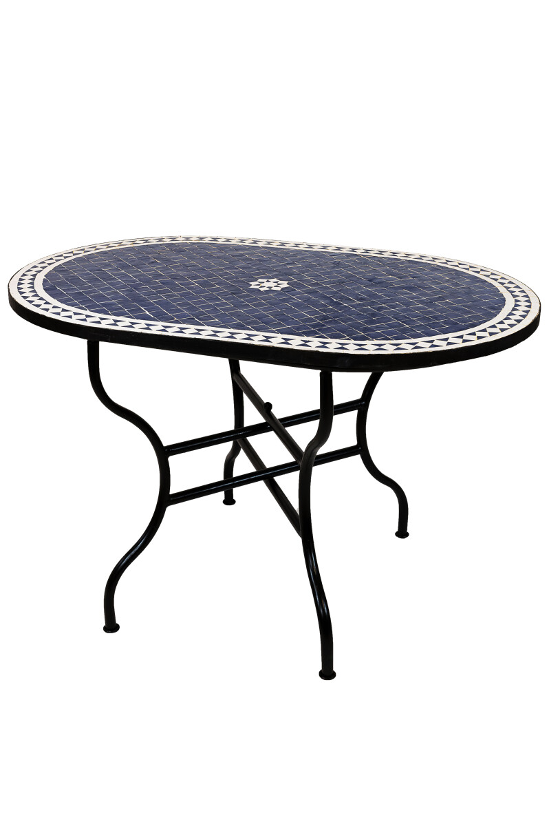 Table en mosaïque marocaine Bilbao Bleu Blanc 120 x 80 