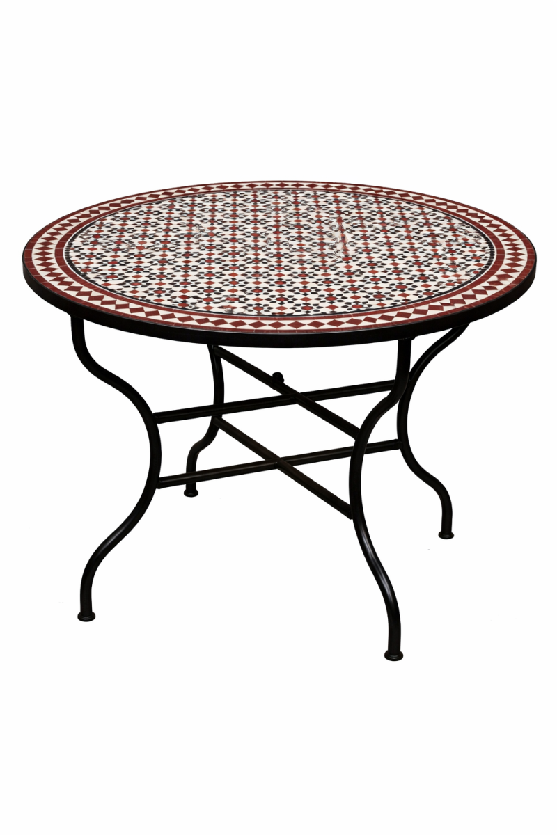 Table en mosaïque marocaine Albaicin noir, blanc et bor