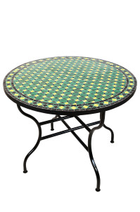 Table en mosaïque marocaine Giralda verte, jaune et...