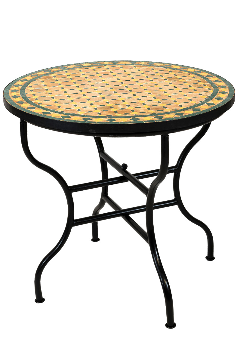 Table en mosaïque marocaine Giralda beige, jaune et ver