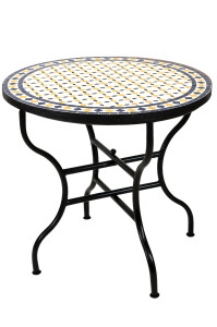 Table en mosaïque marocaine Giralda blanche, jaune...