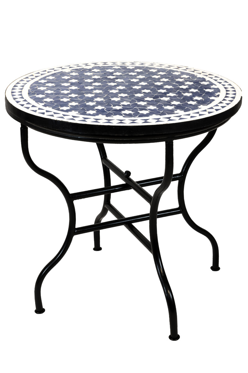 Table en mosaïque marocaine Estrella Bleu Blanc 80 cm |