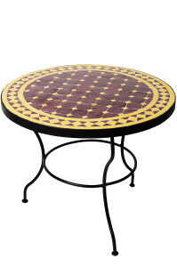 Table marocaine en mosaïque de Marrakech, jaune...