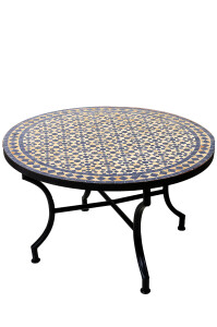Table en mosaïque marocaine Albaicin beige et bleu,...