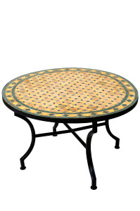 Table en mosaïque marocaine Giralda beige, jaune et...