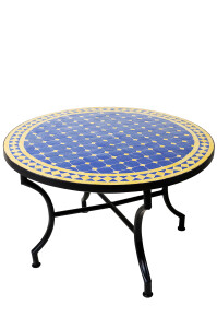 Table en mosaïque marocaine, bleu et jaune de...