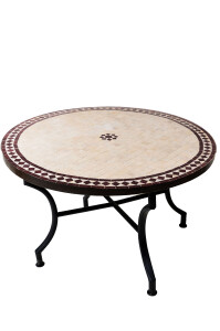 Table en mosaïque marocaine Bilbao Beige Bordeaux,...