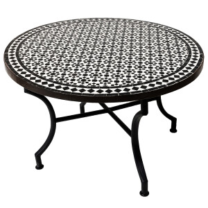 Table en mosaïque marocaine Albaicin noir et blanc,...