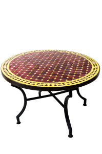 Table marocaine en mosaïque de Marrakech, jaune...