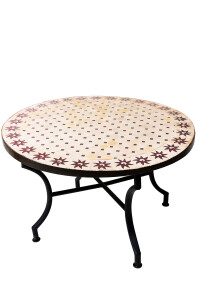 Table en mosaïque marocaine Soleil Beige Bordeaux,...