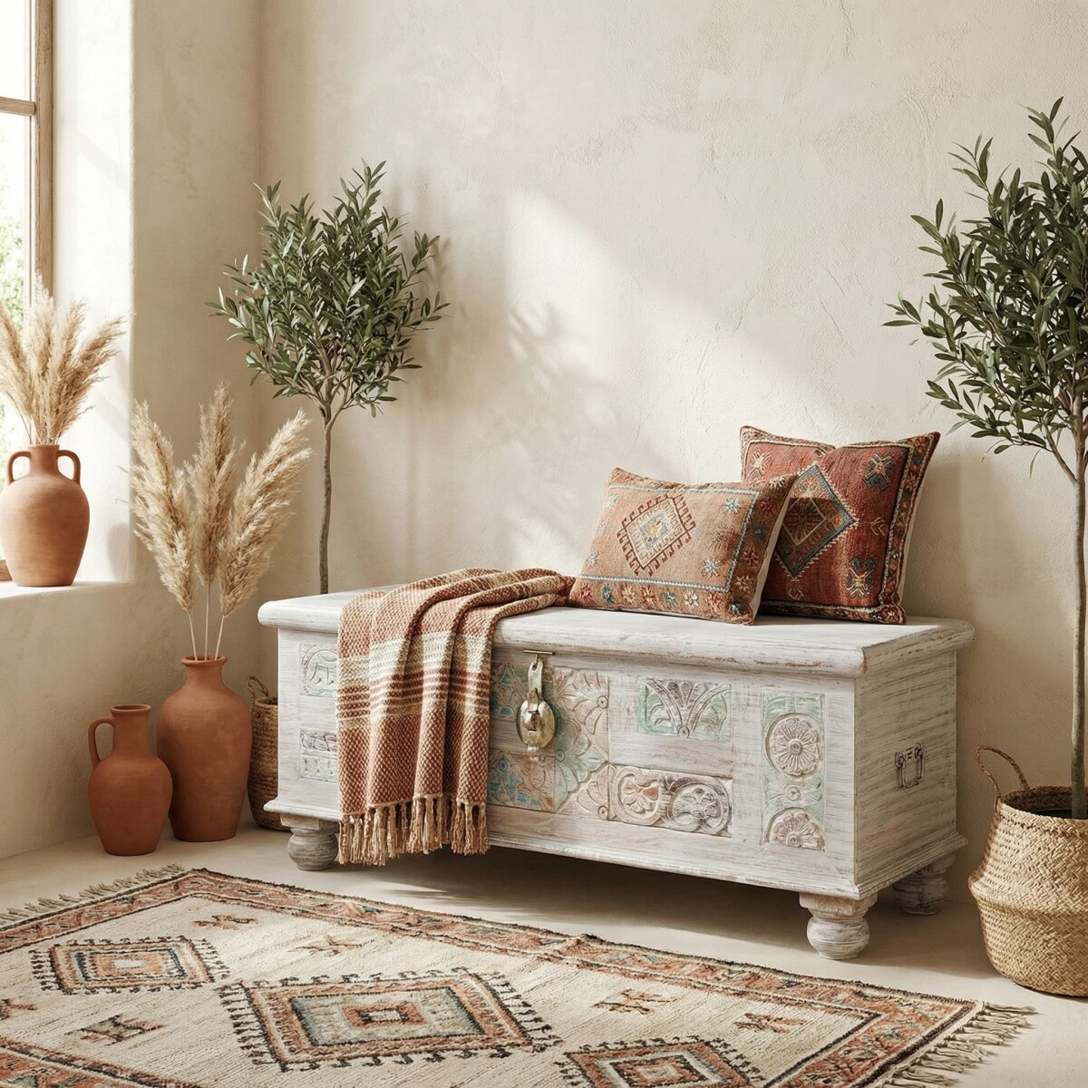 Truhe Apala Massivholz Boho Vintage Aufbewahrungstruhe 116cm